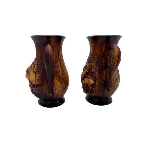 Rustic Faux Bois Miniature Pitcher Set – Cabin & Deer Scene – 3" Tall - Picture 4 of 6